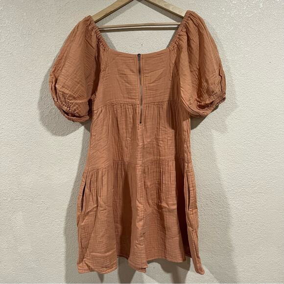 Louna Rust Orange Tiered Cotton Mini Dress MEDIUM - Picture 7 of 11